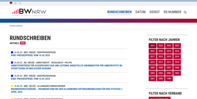 Startansicht der Rundschreiben mit den aktuellsten Dokumenten.